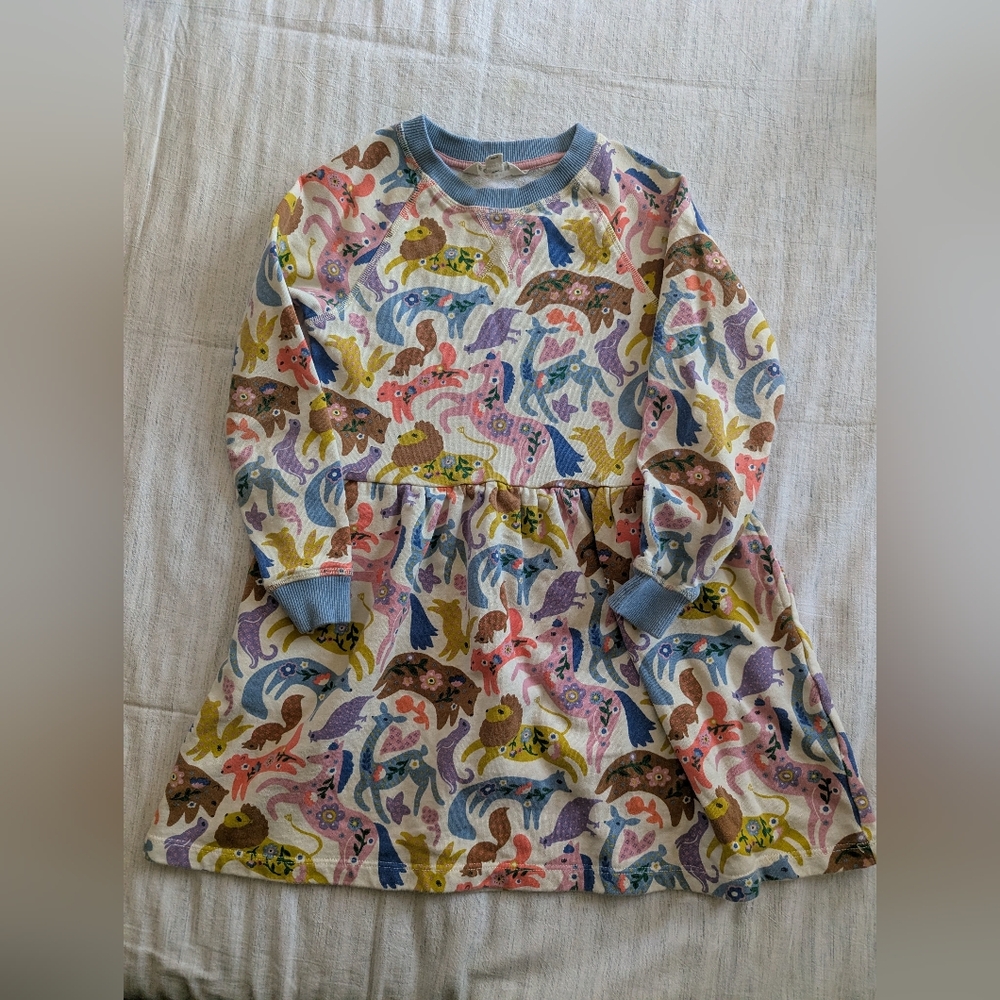 Mini Boden Animal Print Dress with Pink and Blue Accents